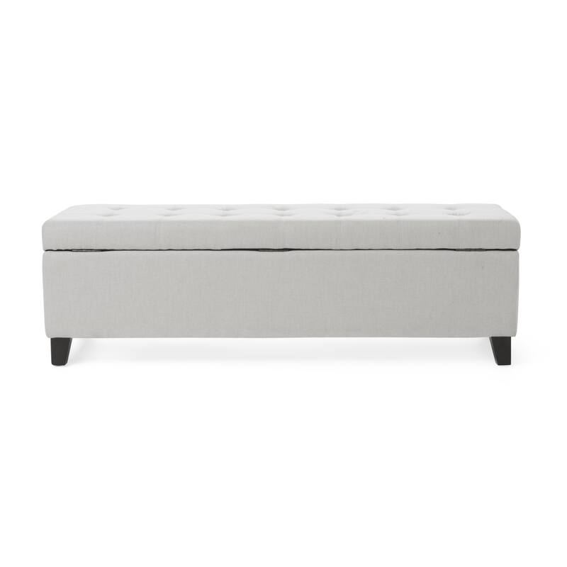Light Grey Upholstered Storage Ottoman Bench for Bedroom & Entryway, 300lbs