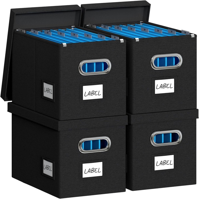 Hanging File Box with Lid(Black-4 Pack) - Bed Bath & Beyond - 39427161
