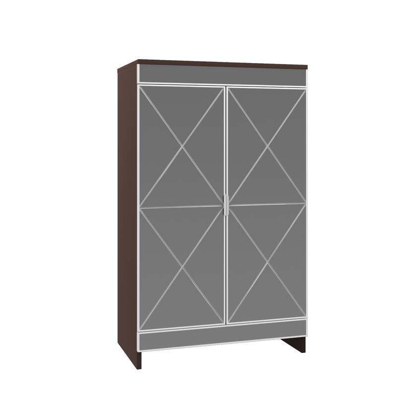 Anmytek Mirrored Shoe Storage Cabinet with Double Doors, Silver Edging, Brown Glass Finish for Entryway