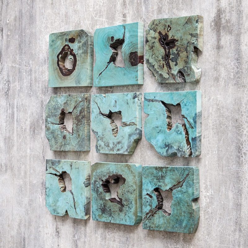 Uttermost Bahati Wood Wall Decor In Blue, Set Of 9