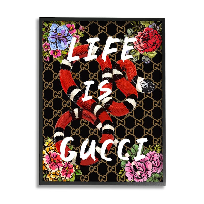 Stupell Glam Patterned Snake Framed Giclee Art Design by Madeline Blake - 11 x 14 - Black
