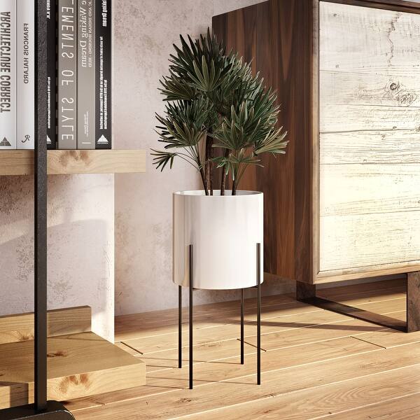Lonnie Mid Century Ceramic Planter - White 16 Lonnie Mid Century Ceramic Planter - White 16
