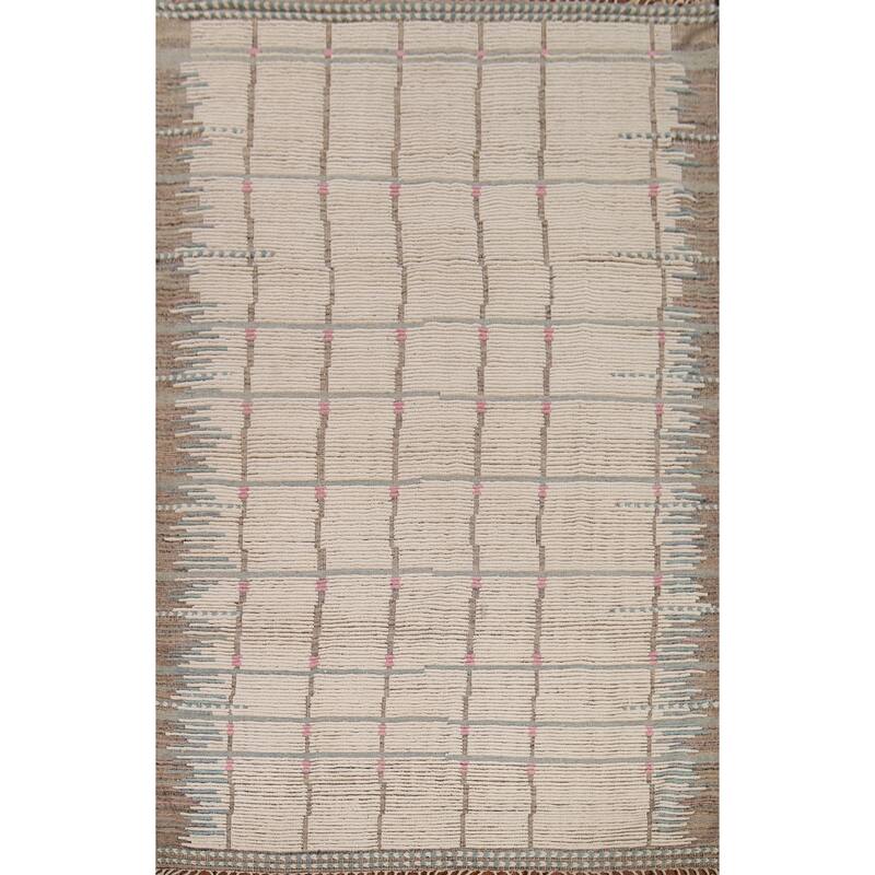 All-Over Moroccan Earth Tone Area Rug Hand-Knotted Wool Carpet - 7'11"x 10'7"