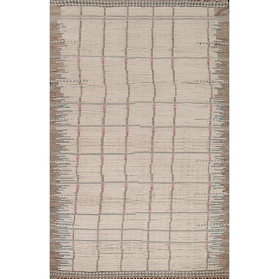 All-Over Moroccan Earth Tone Area Rug Hand-Knotted Wool Carpet - 7'11"x 10'7"