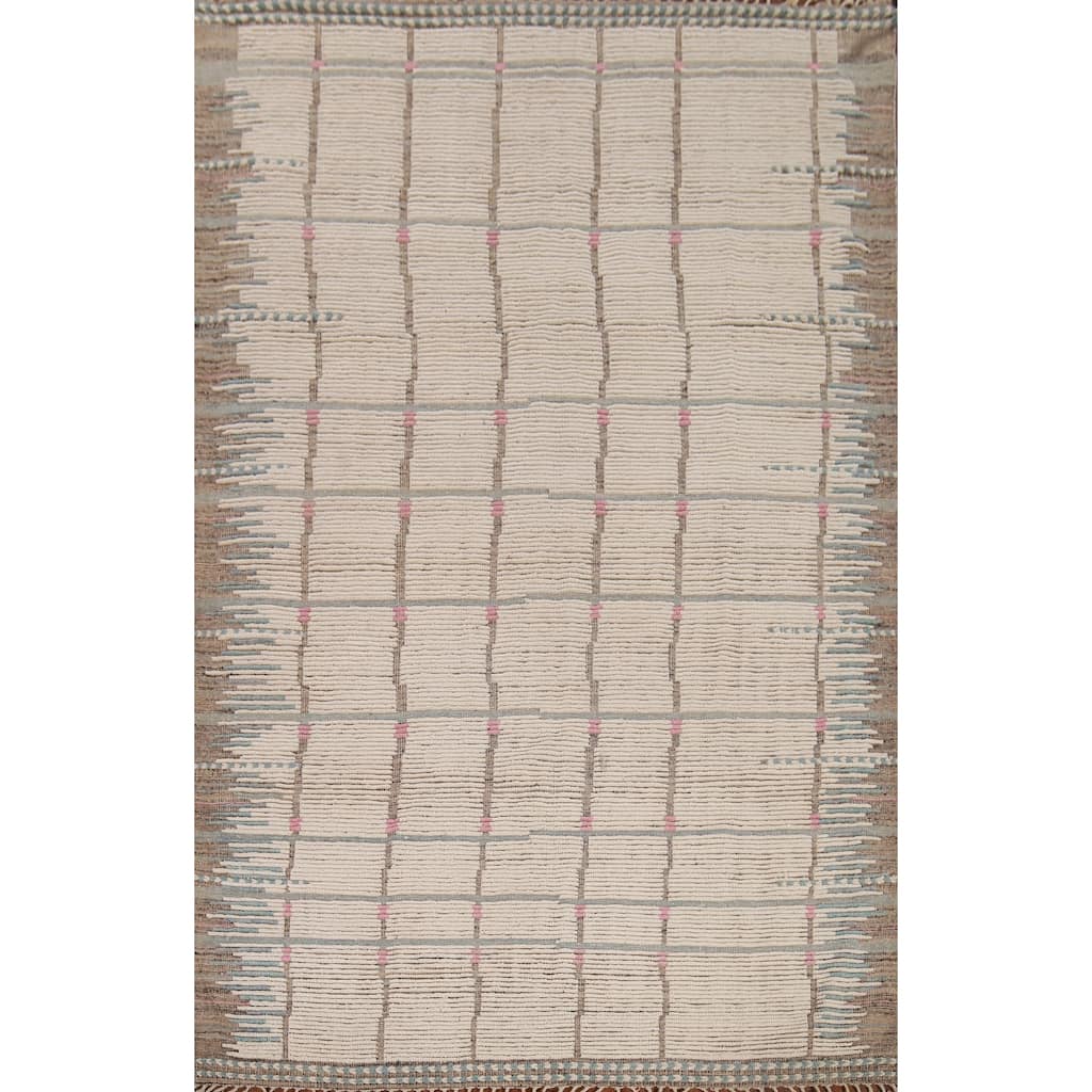 All-Over Moroccan Earth Tone Area Rug Hand-Knotted Wool Carpet - 7'11"x 10'7"