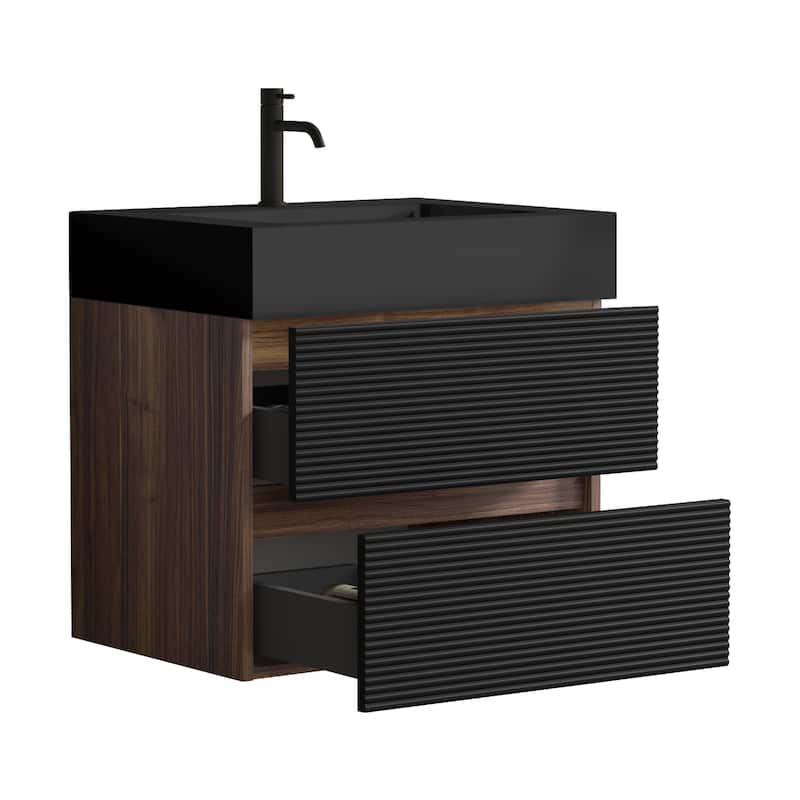 GDFStudio - Oliver Grace Mid-Century Floating Bathroom Vanity with Integrated Basin and Dual Storage Drawers