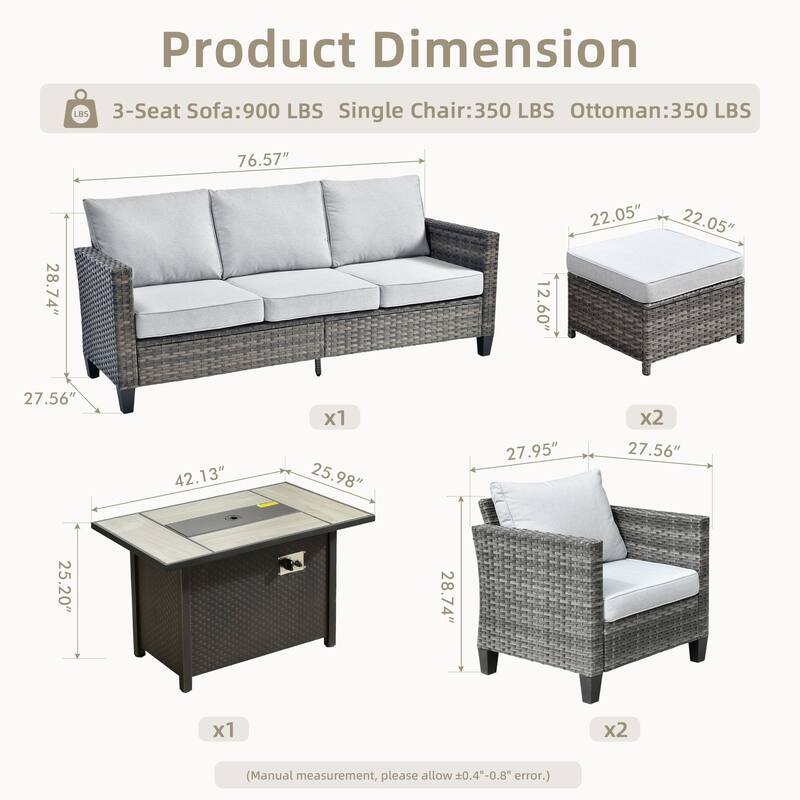 OVIOS 6-piece Patio Wicker Conversation Furniture Set With Fire Pit