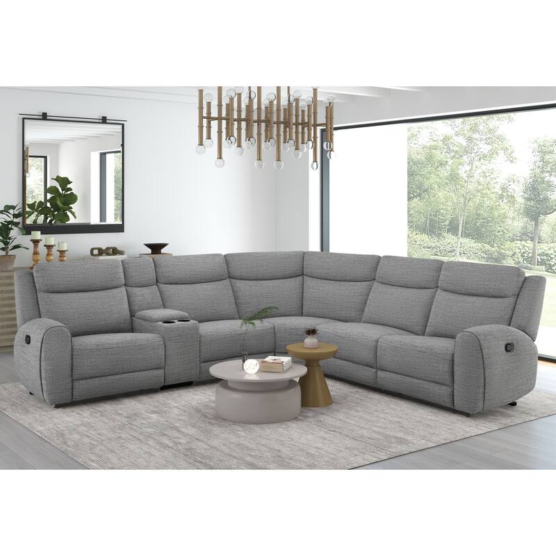Furniture of America Ankrut Modern Grey Manual Recliner Sectional with Console and Cup Holders - Grey