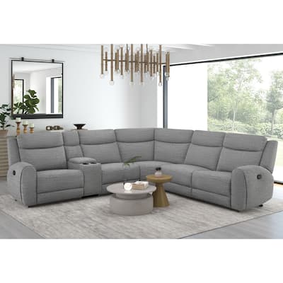 Furniture of America Ankrut Modern Grey Manual Recliner Sectional with Console and Cup Holders