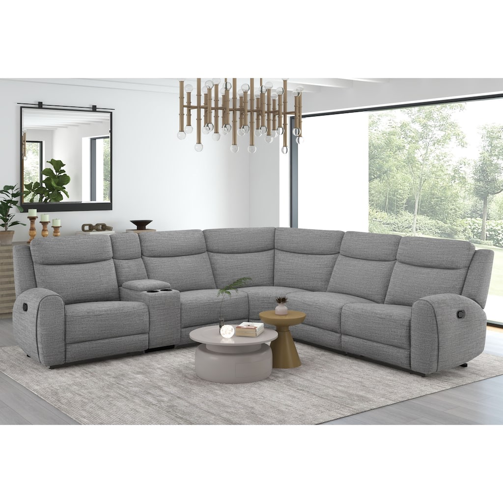 Furniture of America Ankrut Modern Grey Manual Recliner Sectional with Console and Cup Holders