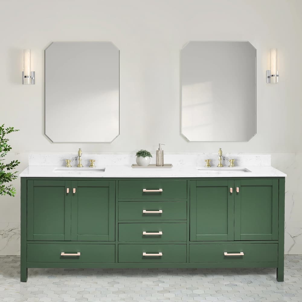 OpalithD 84 in. Bathroom Vanity with Double Sinks, Wood Bath Cabinet with Top