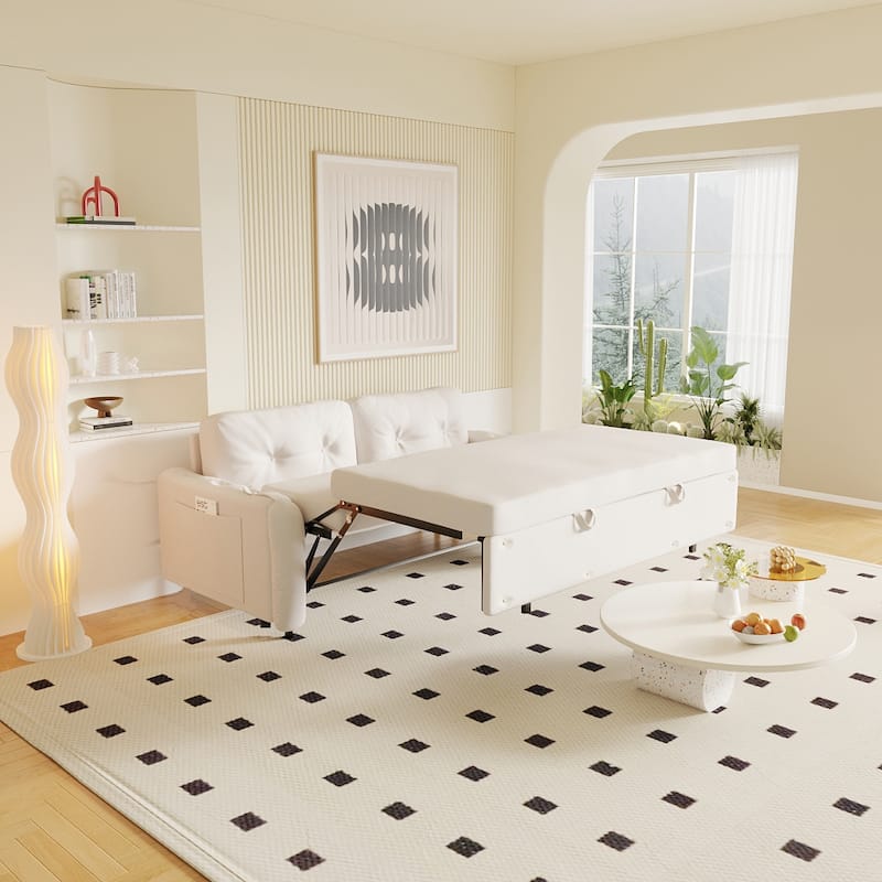 66.2" Queen Pull Out Sofa Bed, Hydraulic System Convertible Sleeper Sofa with Storage and 2 Soft Pillows, Tufted Button Upholste