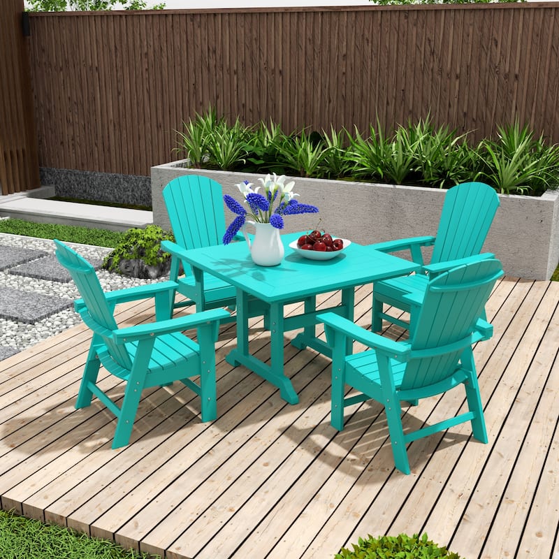 Altura 5-Piece Square Poly Eco-Friendly All Weather Outdoor Dining Set with Armchairs - Turquoise