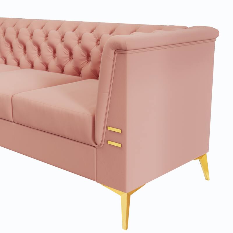 82'' Velvet 3 Seater Chesterfield Sofa Couch with Gold Metal Legs, High Rebound Sponge and Removable Cushions