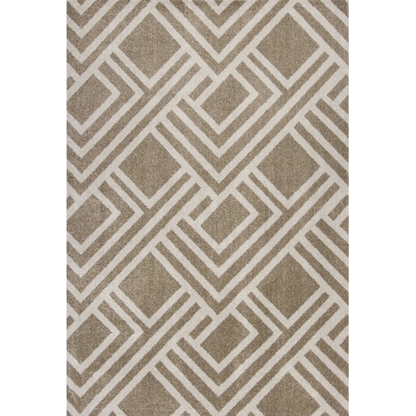 2'X4' Beige Machine Woven Uv Treated Geometric Indoor Outdoor Accent Rug