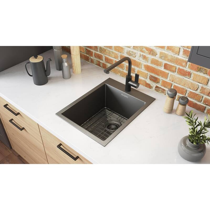 Ruvati 15 x 20 inch Gunmetal Black Stainless Steel Drop-in Bar Prep Sink Single Bowl - RVH8110BL