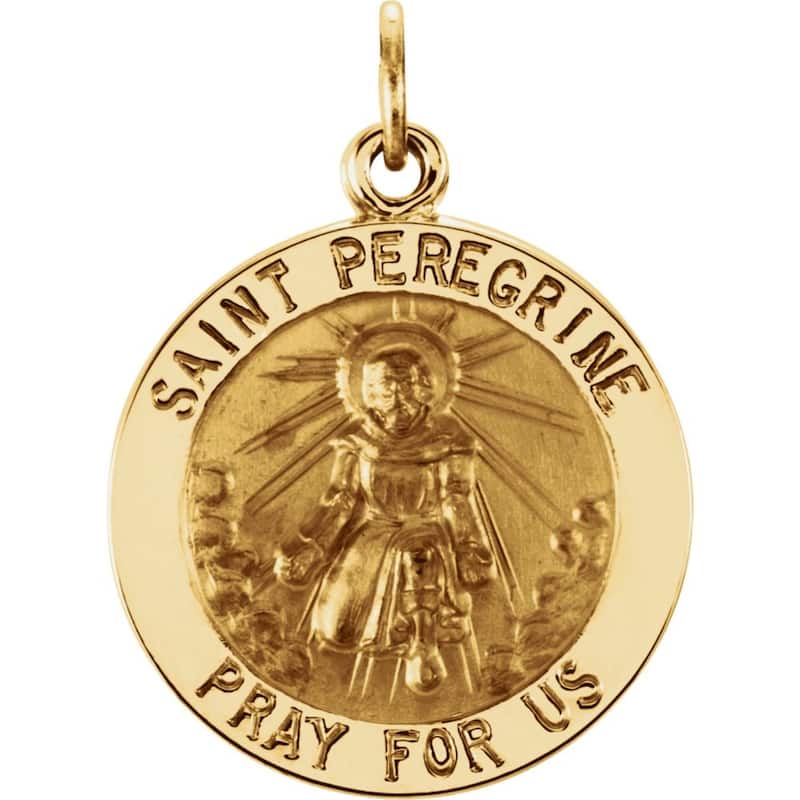 Curata 14k Yellow Gold 18mm Polished Round St. Peregrine Medal Necklace, 16"