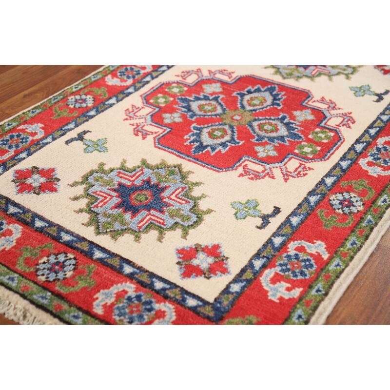 Traditional Kazak Oriental Rug Handmade Beige Wool Carpet - 2'0"x 3'0"