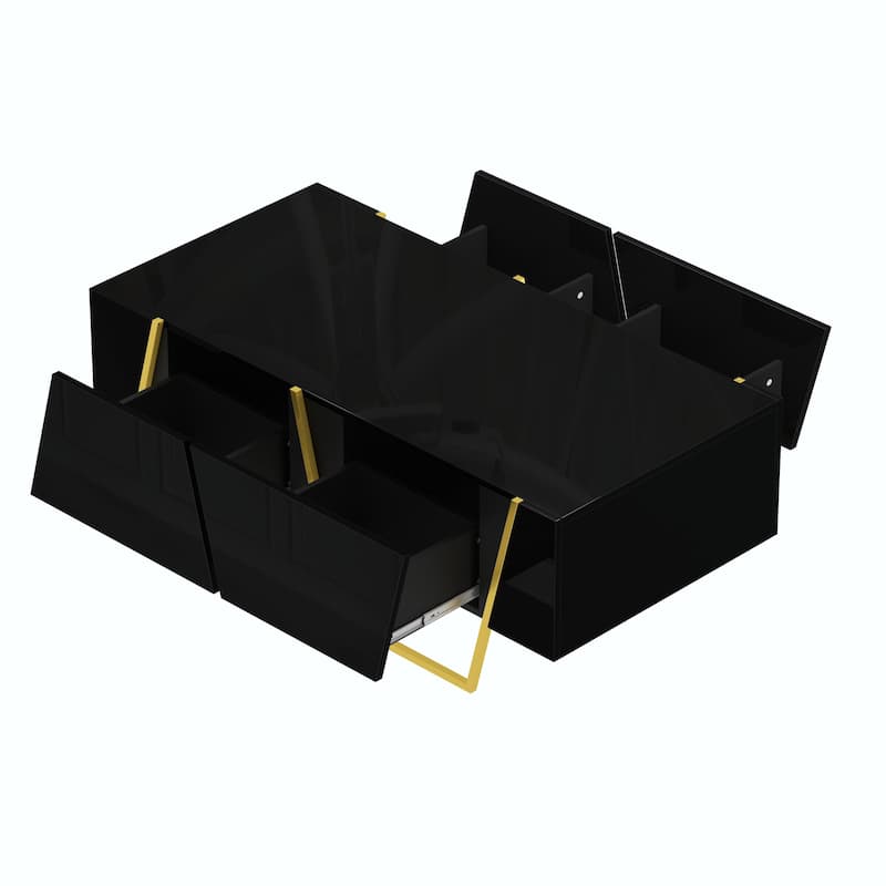 47.2" Modern Rectangular High Gloss Coffee Table - 4 Drawers, Storage, Gold Base