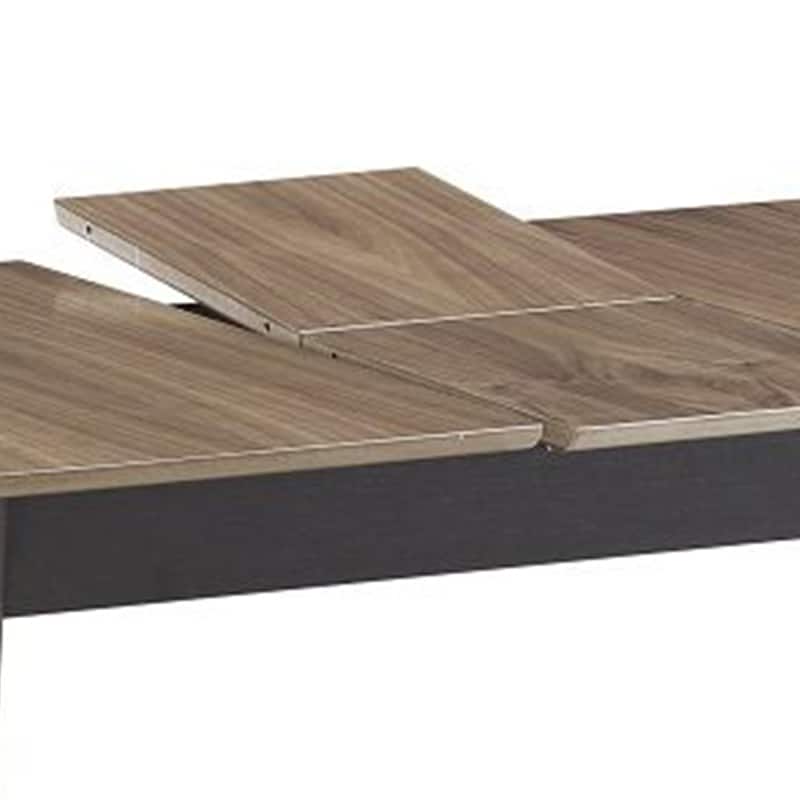 Anae 51-63 Inch Dining Table, Butterfly Leaf, Brown Wood Top, Black Legs