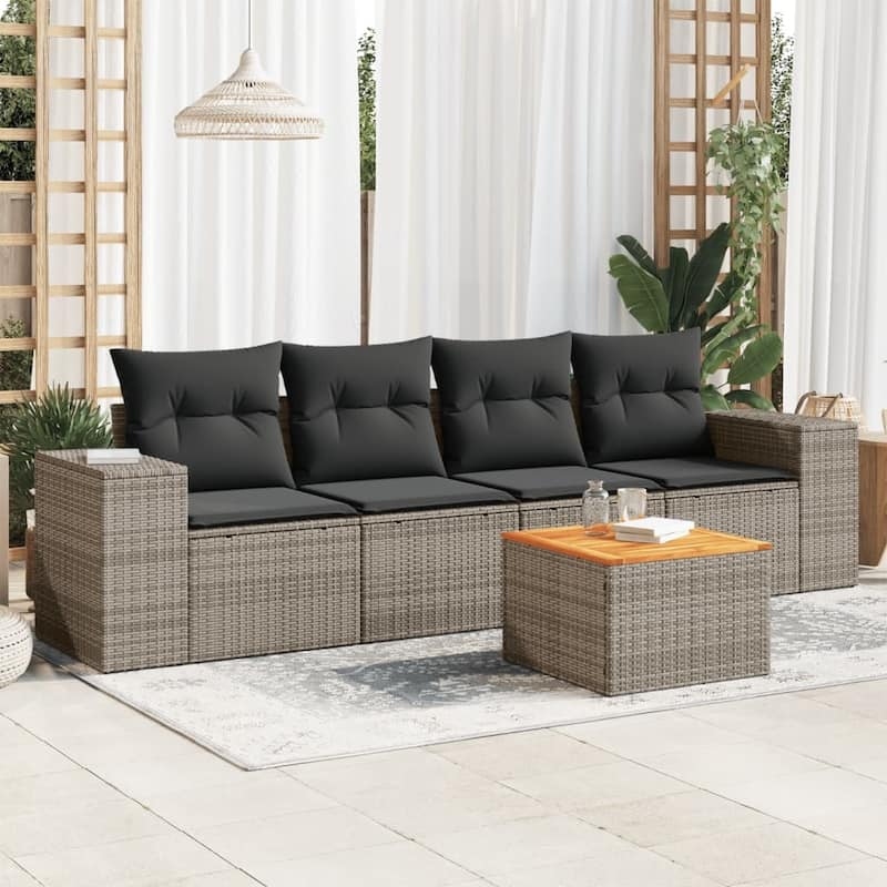 vidaXL Patio Sofa Set with Cushions Outdoor Furniture 5 Piece Poly Rattan - Gray Large