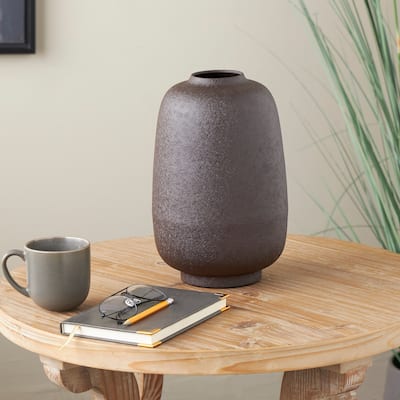 Black Metal Textured Rounded Decorative Vase
