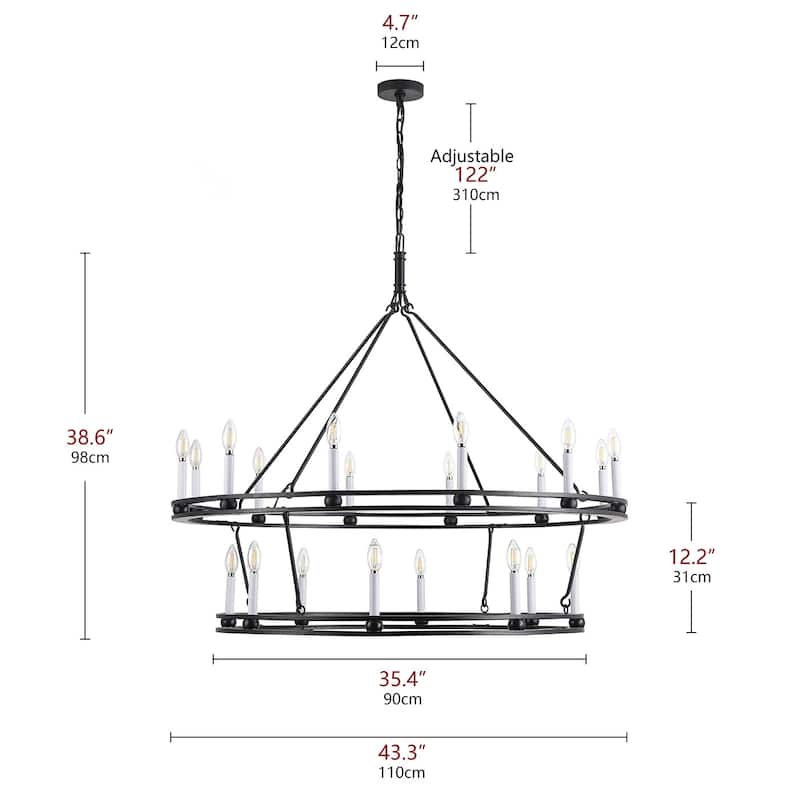 Matte Black Wagon Wheel Chandelier 2 Tier 20-Lights Large Industrial Light Fixture
