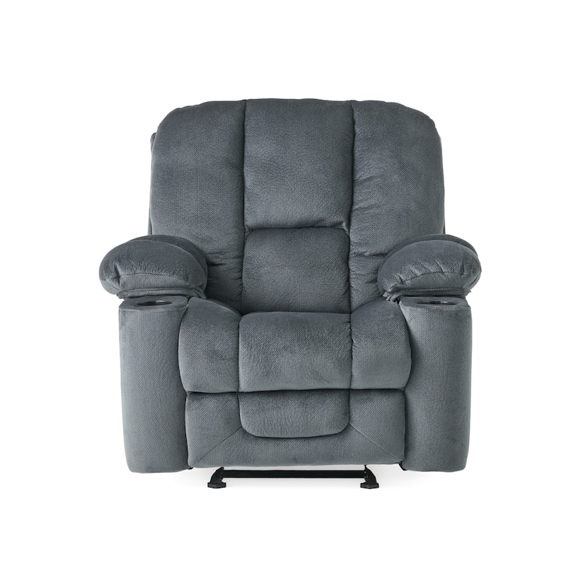 Brown Elegant Fabric Manual Recliner Chair with Dual Cup Holders, Spacious Dimensions for Max Comfort
