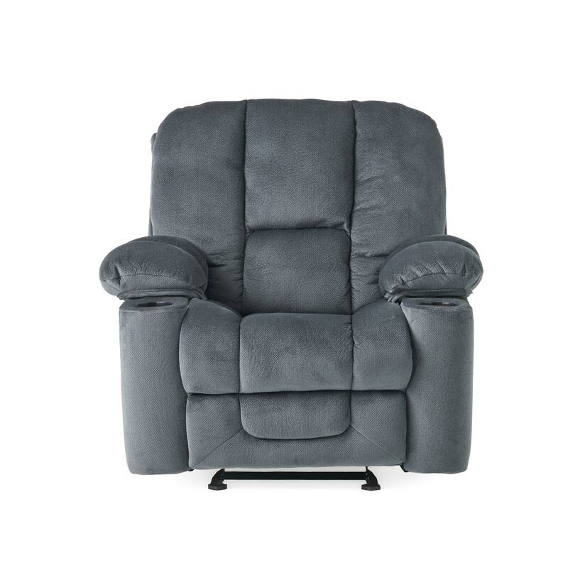 Stylish Manual Recliner with Soft Fabric Upholstery, Plush Padding, and Dual Cup Holders