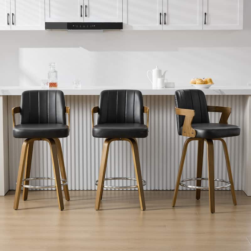 Upholstered Wood Swivel Counter Height Barstool with Arms - 37.8"H x 18.7"W x 19.29"D