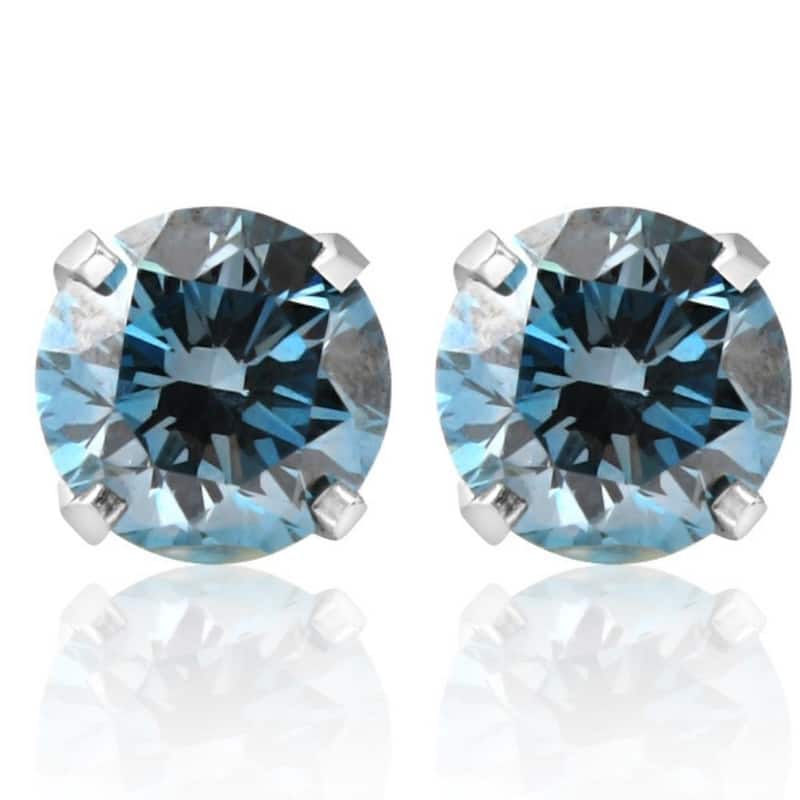 1 1/10Ct Blue Diamond Studs in White Gold Lab Grown