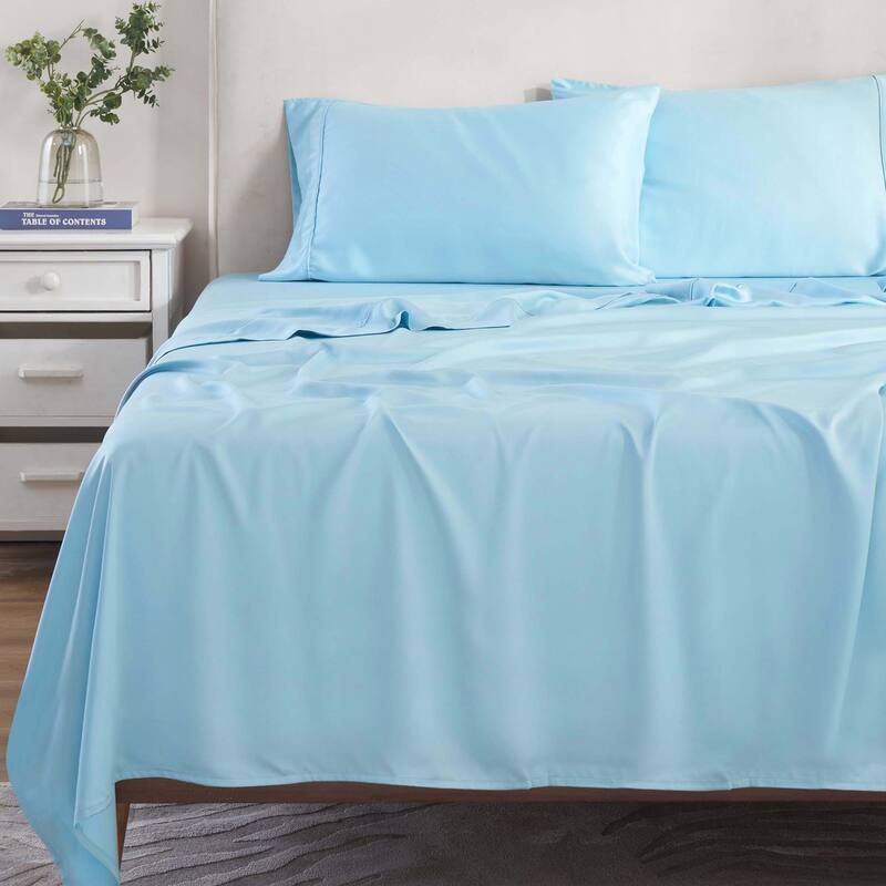 Superior Modal From Beechwood 300 Thread Count Deep Pocket or Extra Deep Pocket Sheet Set - California King - 15" Deep Pocket - Light Blue