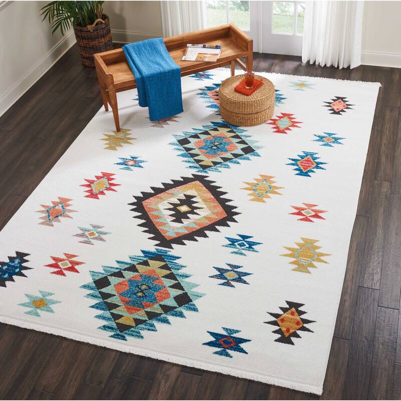 Nourison Tribal Decor Aztec Geometric Area Rug - 7'10" x 10'9" - White - Runner/Rectangle