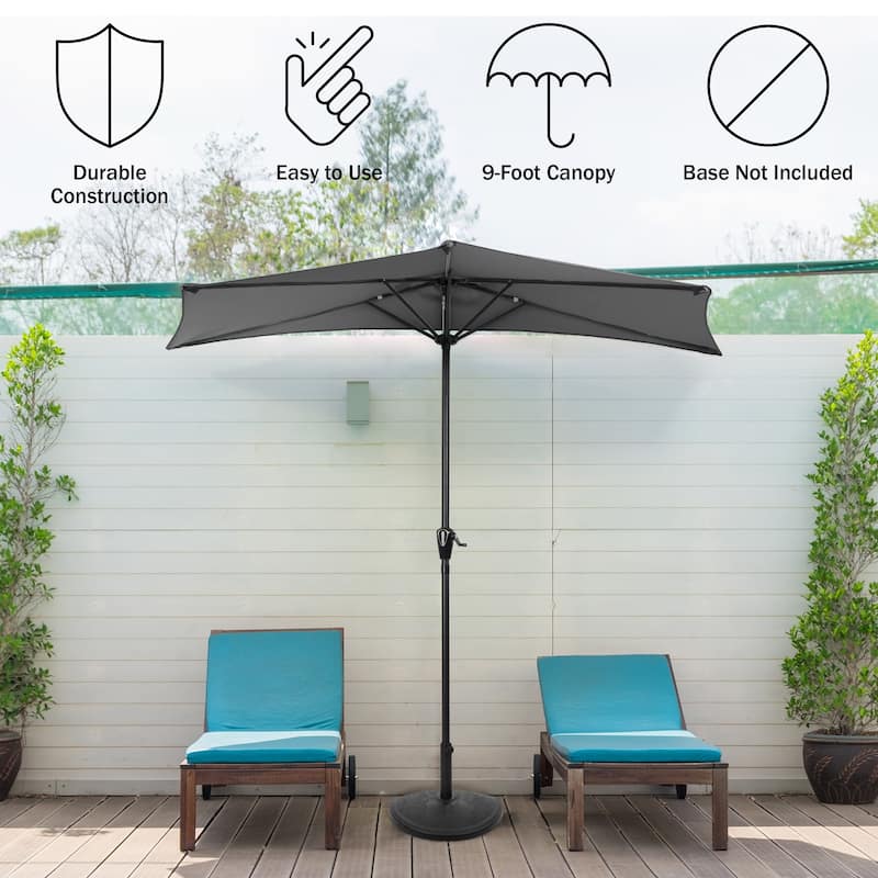 Half Umbrella Outdoor Patio Shade - 9 ft Patio Umbrella with Easy Crank by Pure Garden (Gray)