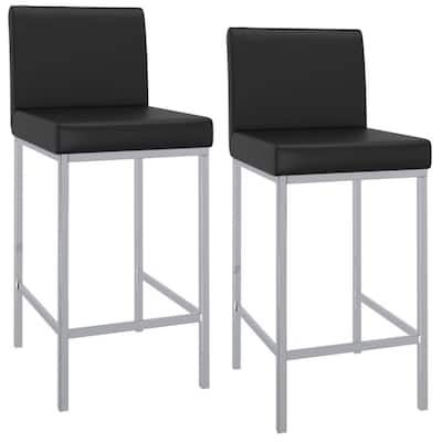 Low Back Counter Stool - 37.5" - Set of 2 - Black and Chrome