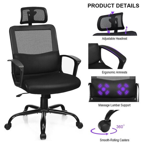 Mesh Ergonomic Office Chair Massage Lumbar Support And Swivel Overstock 30745642