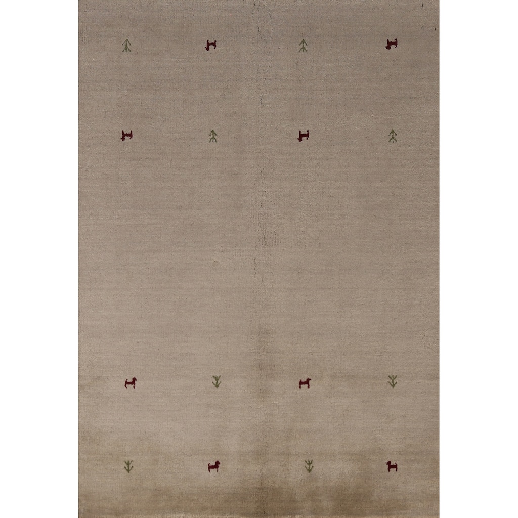Hand Knotted Oriental 100% Wool Carpet Tribal Animal Pictorial Beige & Ivories Gabbeh Area Rug - 6' 4'' X 4' 7''
