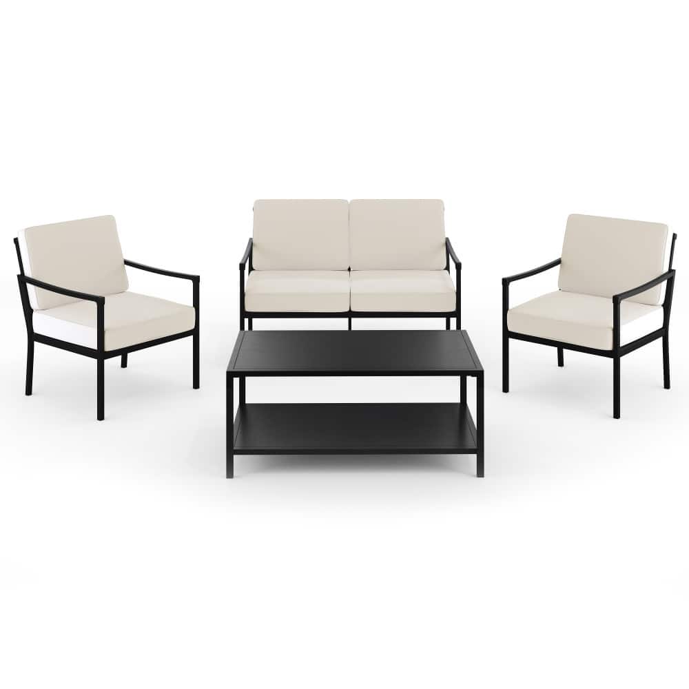 Martha Stewart 4-Piece Steel Patio Conversation Set - 26.25"W x 29.25"D x 32"H