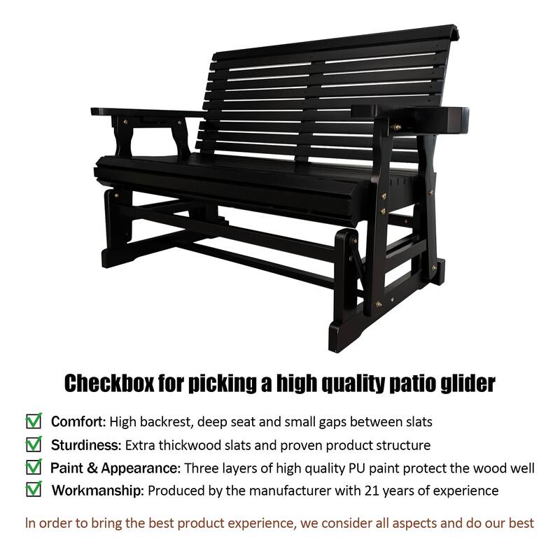 Patio Glider with Cup Holders, High Roll Back and Deep Contoured Seat, Heavy Duty 800 LB