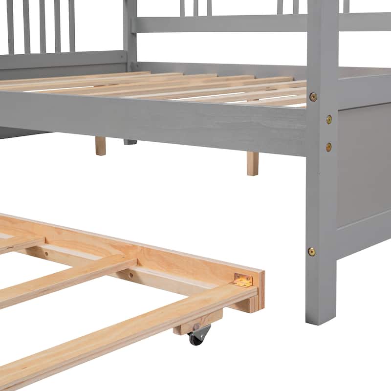 Durable Twin/Full Size Wooden Daybed with Pull-Out Trundle, Ideal for Kids and Guest Rooms