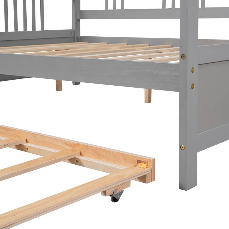 Pine Wood Daybed Frame with Twin Size Trundle, Headboard and Footboard