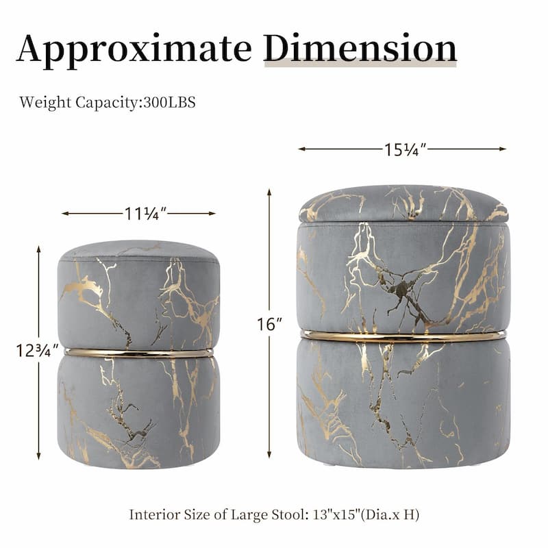 Plush Round Ottomans - Set of 2 with Removable Lids