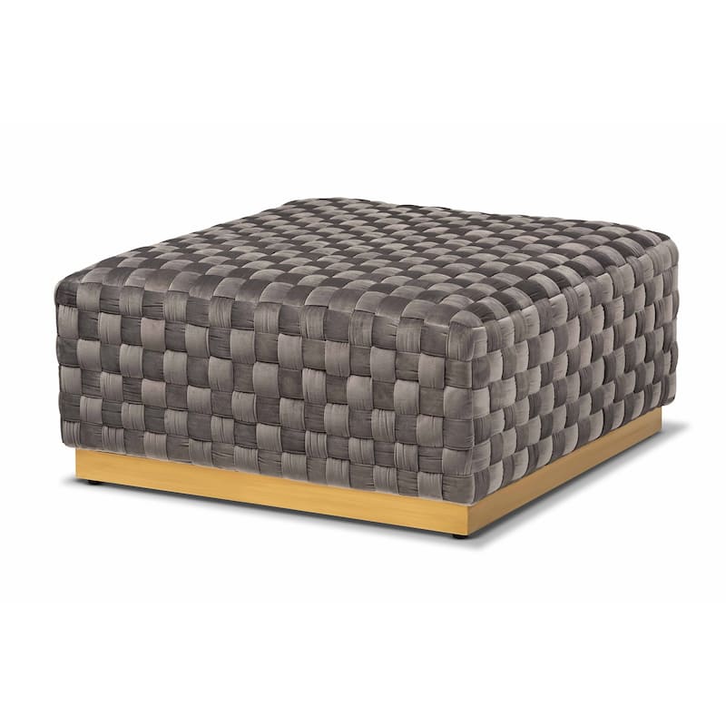 Noah Luxe and Glam Square Cocktail Ottoman - Solid - Glam - Square - Medium - Cocktail Ottoman - Grey - Velvet - Assembled - Wood