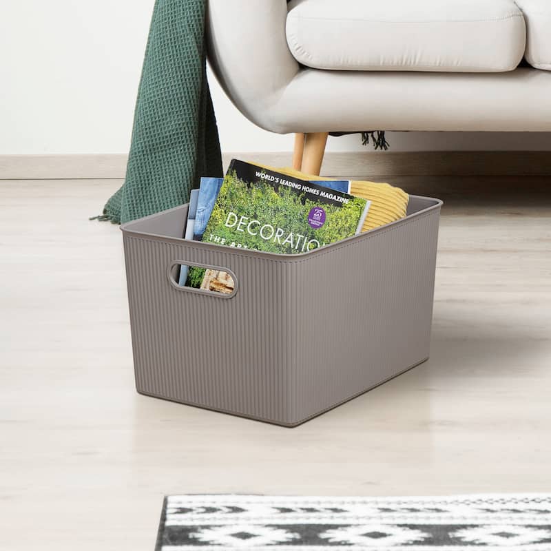 Superio Ribbed Storage Bin with Matching Lid - 15"W x 9"H x 11.5"D