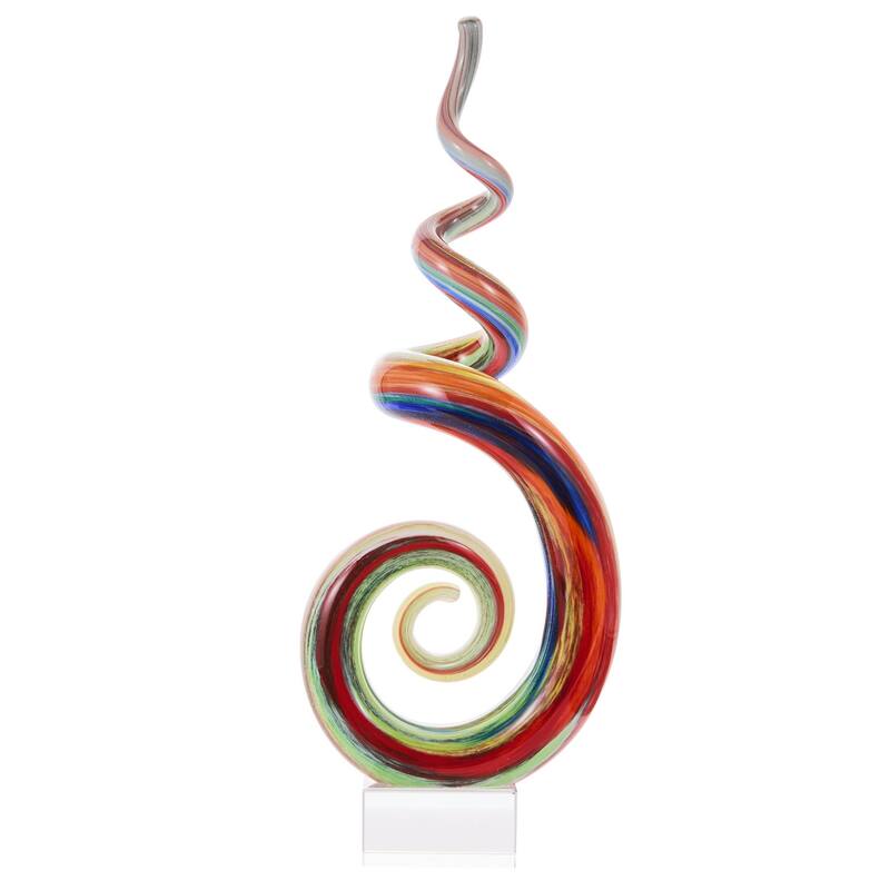 Luxury Lane Hand Blown Abstract Rainbow Swirl Art Glass Sculpture