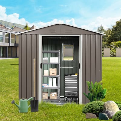 Double Sliding Door Storage Shed with Aluminum Frame Waterproof Tool Storage Shed with 4 Punched Vents for Patio Lawn Backyard