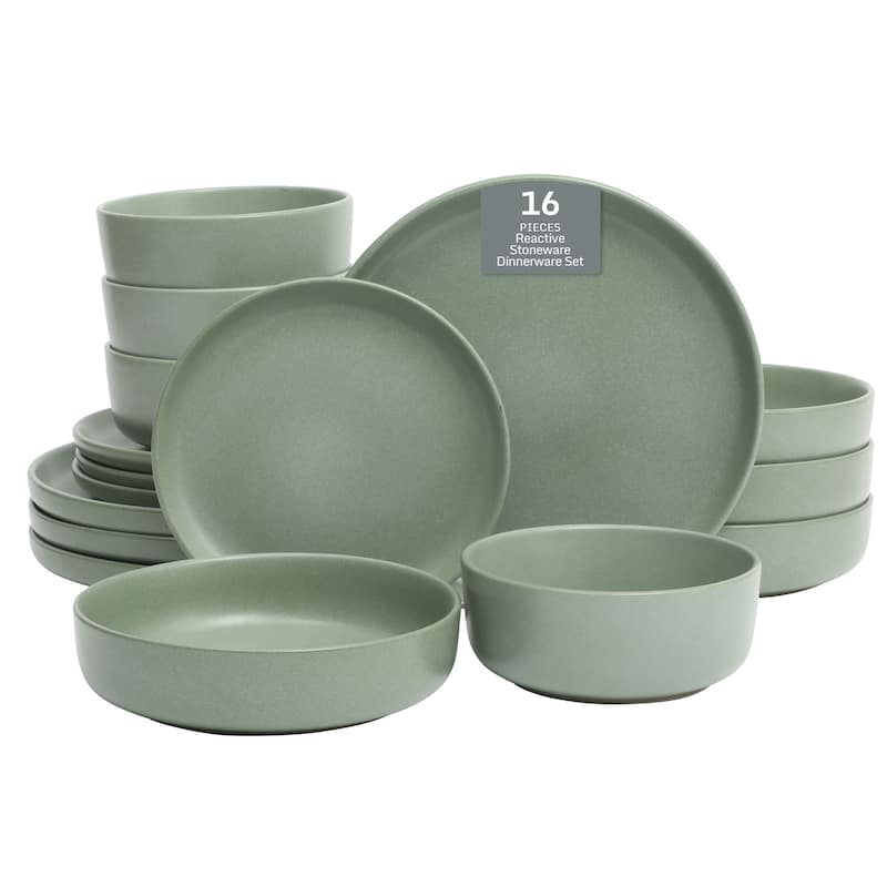Gibson Elite Pasco (Service for 4) Plates and Double Bowl Reactive Glaze Stoneware Ceramic Dinnerware Set