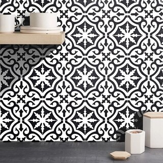 Moroccan Handmade Cement Tile Mamounia Black/ White 8 Inches x 8 Inches ...
