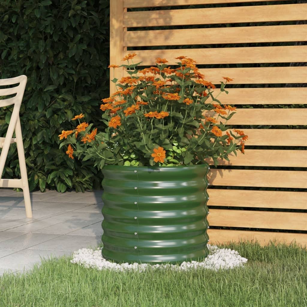 vidaXL Garden Planter Green Powder-coated steel Durable - 15.7 x 15.7 x 14.2 in