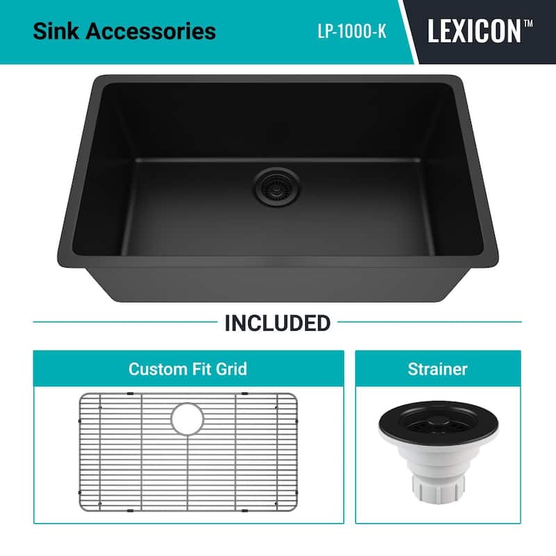 Lexicon Drop-In Quartz 32 Inch Single Bowl Kitchen Sink Kit - 32"x19"